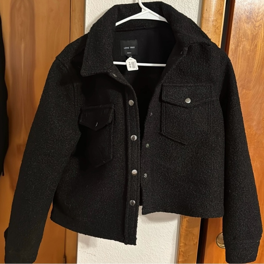 Love Tree Charcoal Button-Up Coat